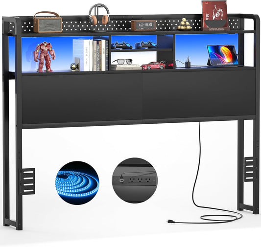 Queen Size Headboard with USB Ports and LED Light-0