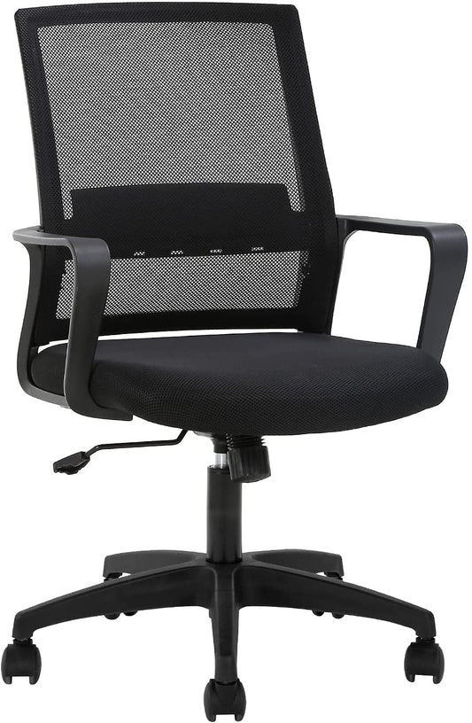 Office Chair Ergonomic Desk Chair Mid-Back Mesh Computer Chair Lumbar Support Comfortable Executive Adjustable Rolling Swivel Task Chair with Armrests,Black-0