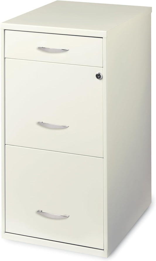 Hirsh  18" Deep 3-Drawer Contemporary Metal File Cabinet, Letter Size, Smooth Glides, for Small Office/Home Office, in Pearl White-0