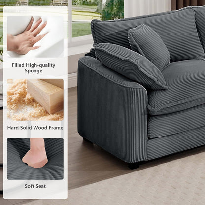 Oversized 2 Piece Sofa Set for Living Room, 3-Seater & Loveseat Couch, Modular Sectional Deep Seat Corduroy Comfy Cloud Couches with 4 Armrest Pillows and 5 Toss Pillows, Grey-4
