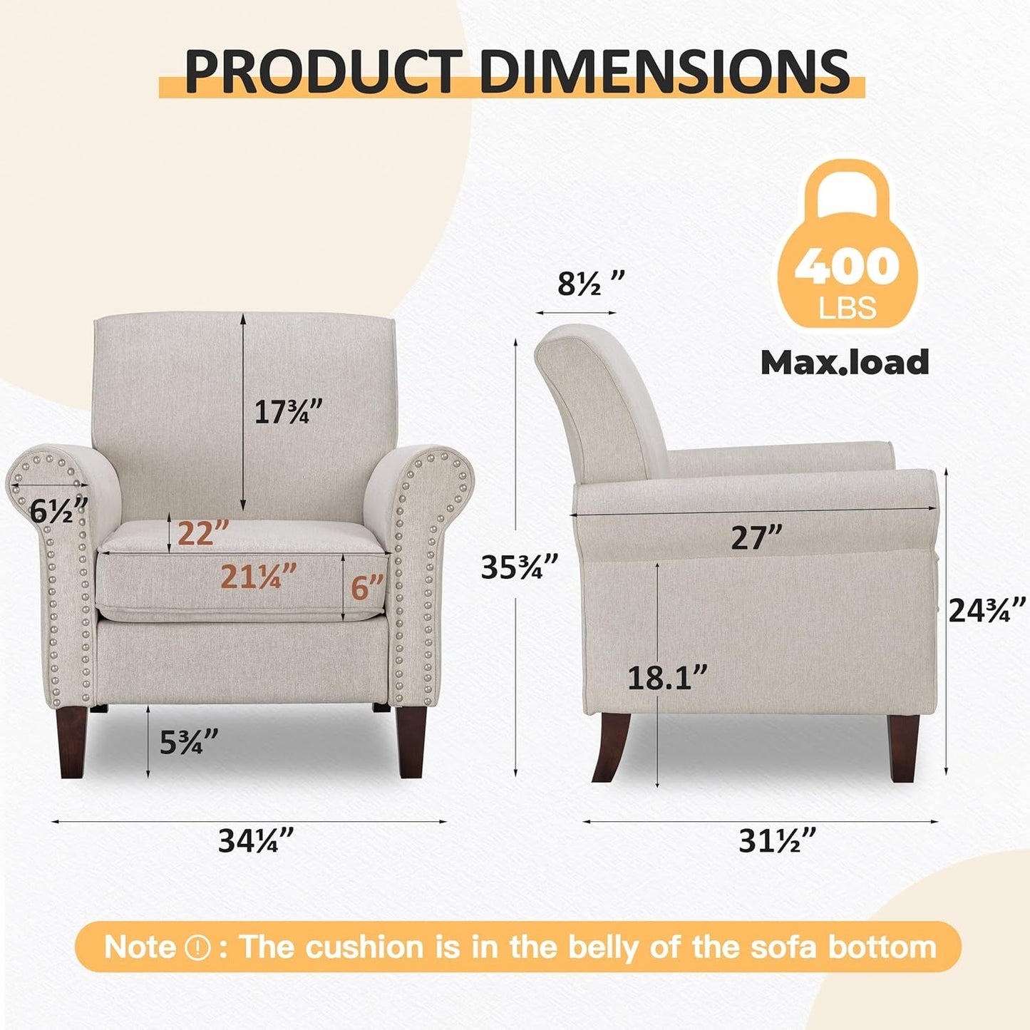 Beige Mid Century Modern Accent Chair With Nailhead Trim-2