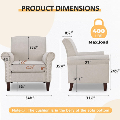 Beige Mid Century Modern Accent Chair With Nailhead Trim-2