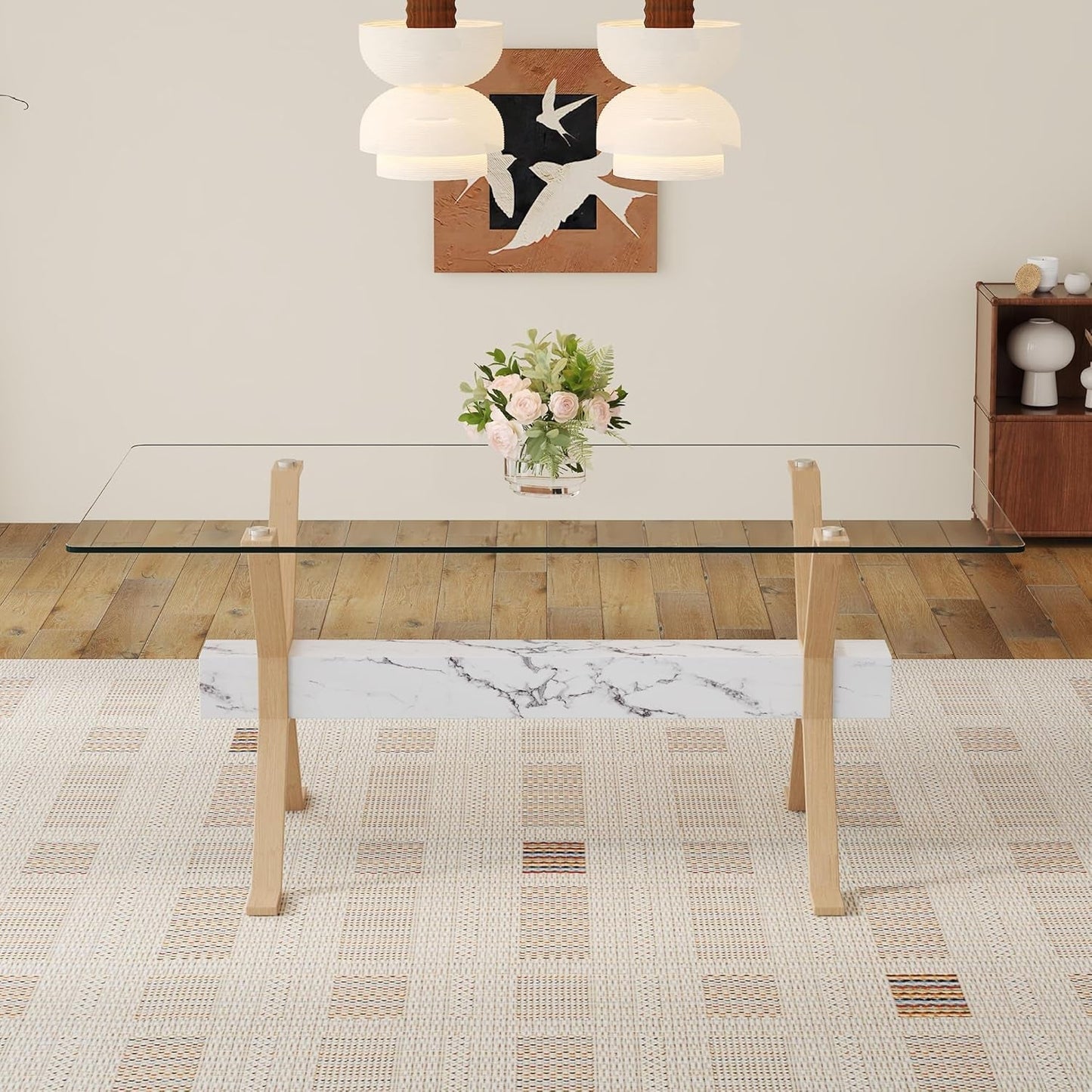 71 Inch Glass Dining Table With Tempered Glass Top Kitchen-2