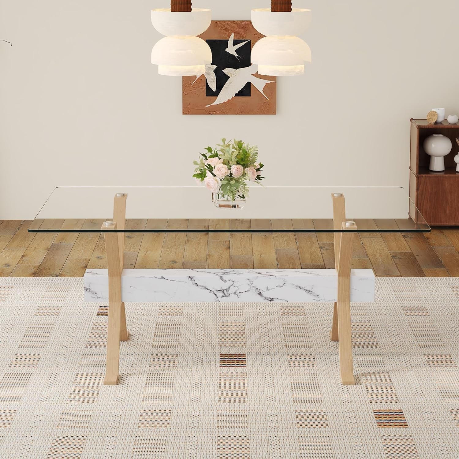 71 Inch Glass Dining Table With Tempered Glass Top Kitchen-2