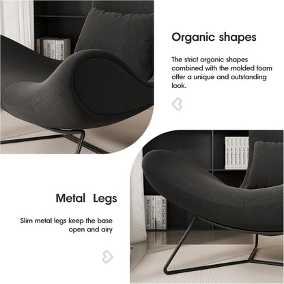 Beige Velvet Wingback Accent Chair Mid Century Modern-4