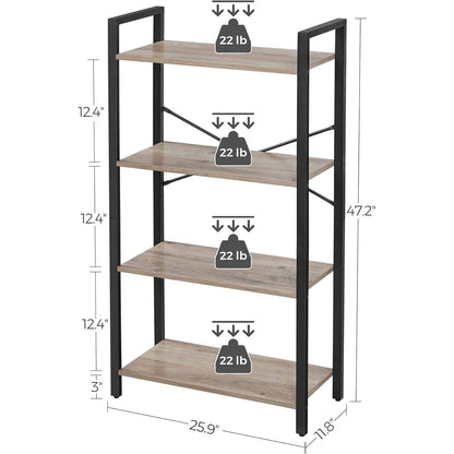 4-Tier Tall Bookshelf, Bookcase with Steel Frame, Book Shelf for Living Room, Home Office, Study, 11.8 X 25.9 X 47.2 Inches, Industrial Style, Greige and Black ULLS060B02-2