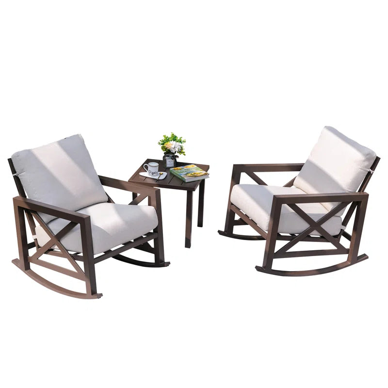 Outdoor Metal Frame Conversation Set With Thick Cushions-0