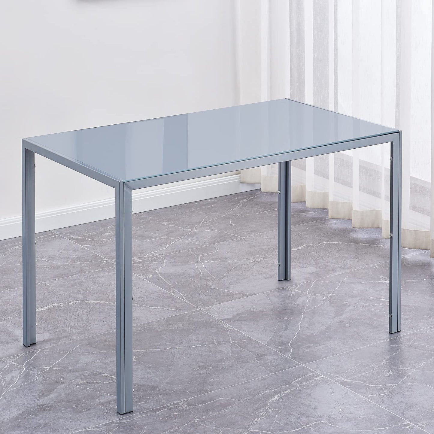 Gray Rectangular Glass Dining Table, 6-Person-0