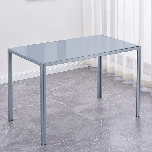 Gray Rectangular Glass Dining Table, 6-Person-0