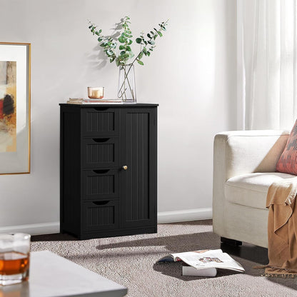 Wooden Bathroom Floor/Side Storage Organizer Cabinet with 4 Drawers and 1 Cupboard, Freestanding Entryway Storage Unit Console Table for Home Decor-3
