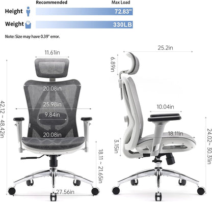 M57 Ergonomic Office Chair with 3 Way Armrests Lumbar Support and Adjustable Headrest High Back Tilt Function Light Grey-2