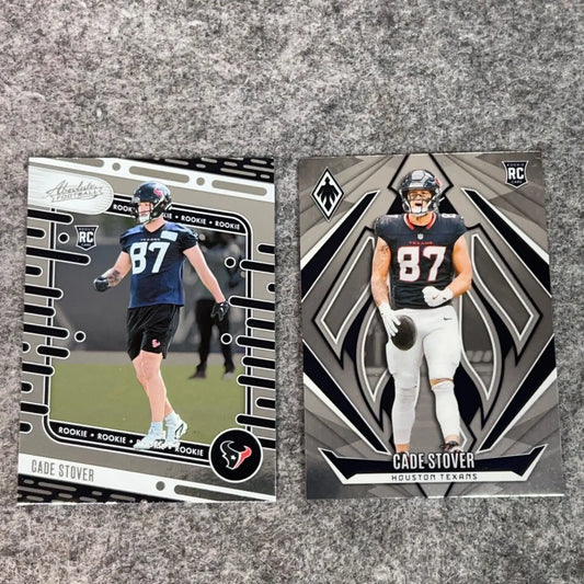 Two Cade Stover rookie Houston Texans 2024 football cards displayed in a product listing