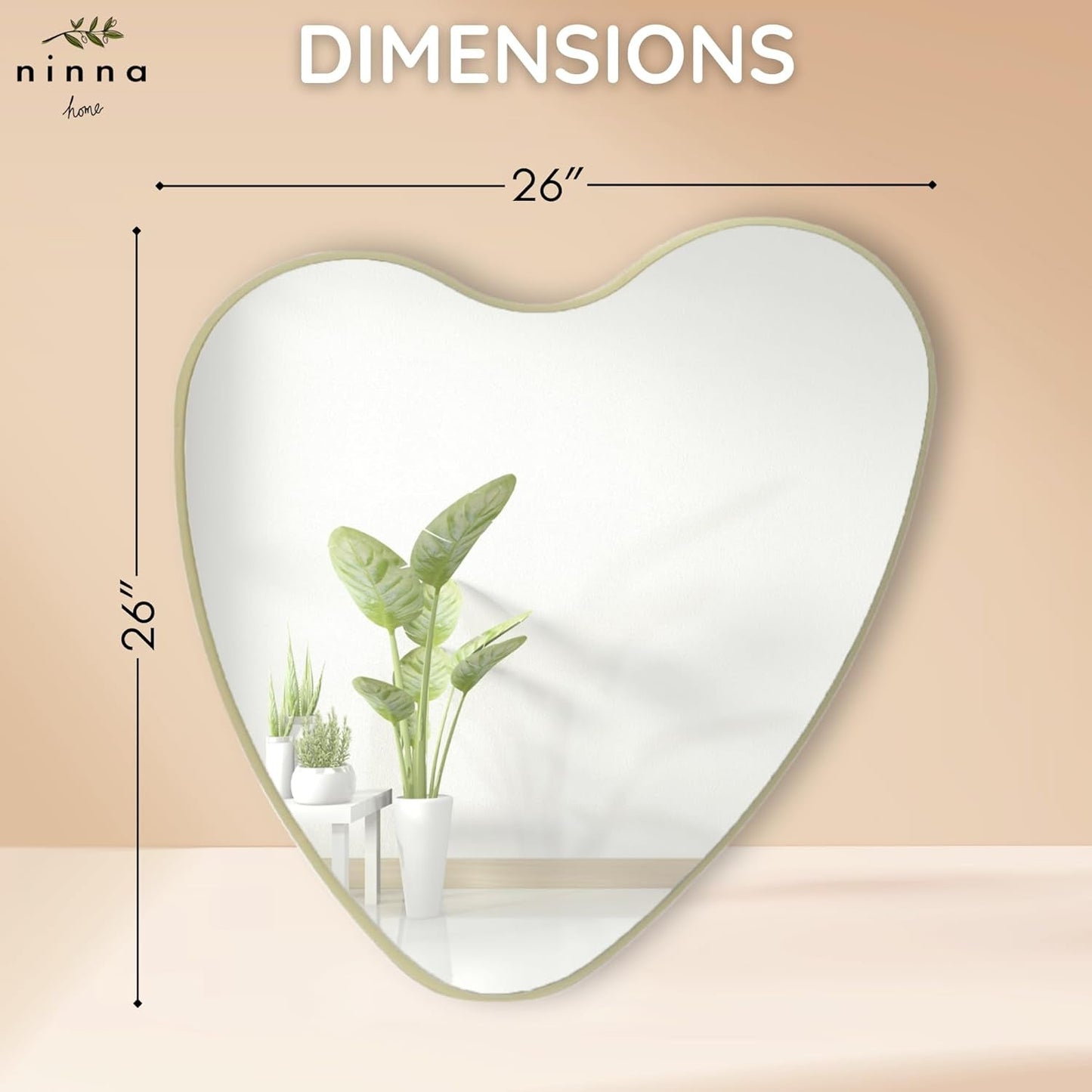 Elegant Irregular Heart Wall Mirror with Hand-Drawn Shape and Frameless Brass Edging - Modern Home Decor for Bedroom, Bathroom, Nursery, or Dorm Room - Large 26” X 26”-2