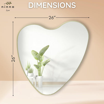 Elegant Irregular Heart Wall Mirror with Hand-Drawn Shape and Frameless Brass Edging - Modern Home Decor for Bedroom, Bathroom, Nursery, or Dorm Room - Large 26” X 26”-2