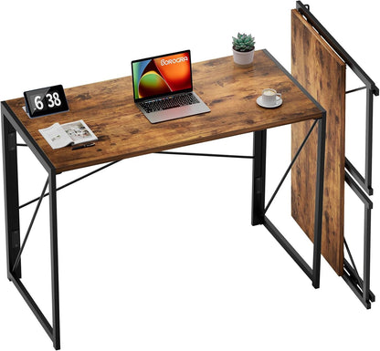 Small 39" Folding Desk No Assembly Vintage Brown-1