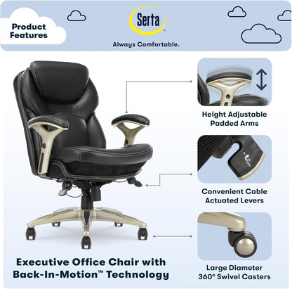 Claremont Ergonomic Executive Office Chair with Back in Motion Technology, Adjustable Mid Back Desk Chair with Lumbar Support, Bonded Leather, Black-2