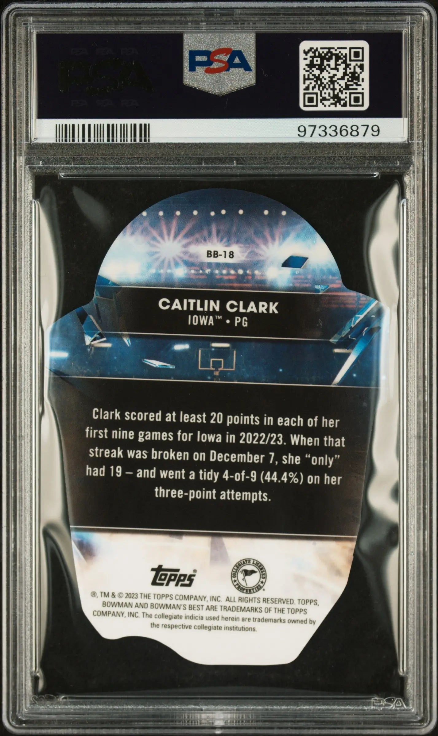 Caitlin Clark 2022 Bowman Best U Buckets Die Cuts PSA 9 Mint card with cosmic design