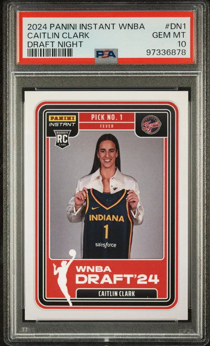 Graded 2024 Panini Instant WNBA Caitlin Clark Draft Night trading card, PSA 10 Gem Mint