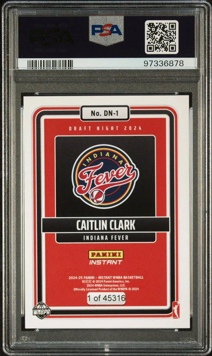 Graded Caitlin Clark WNBA Draft Night basketball card PSA 10 from 2023 Panini Instant