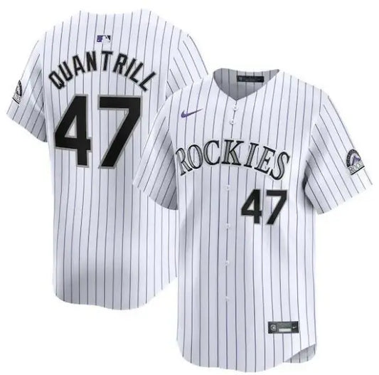 White pinstripe Cal Quantrill Colorado Rockies Nike Home Limited Player Jersey