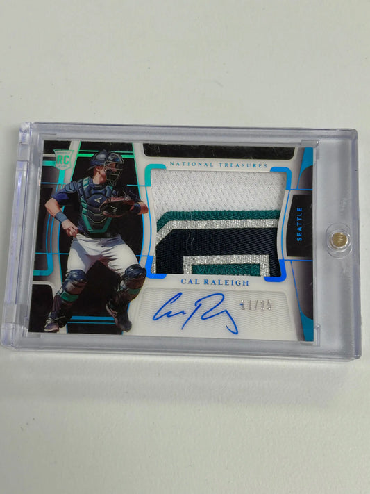 Cal Raleigh 2022 Panini National Treasures Platinum Rookie Patch Auto with jersey patch and autograph