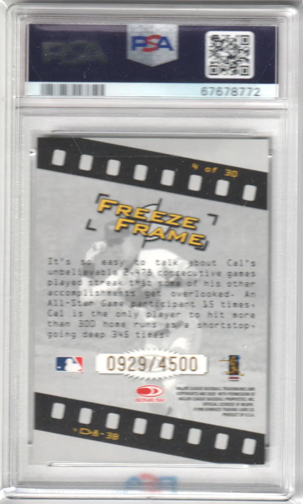 Graded CAL RIPKEN JR 1998 Studio Freeze Frame baseball card PSA 8 NM ORIOLES