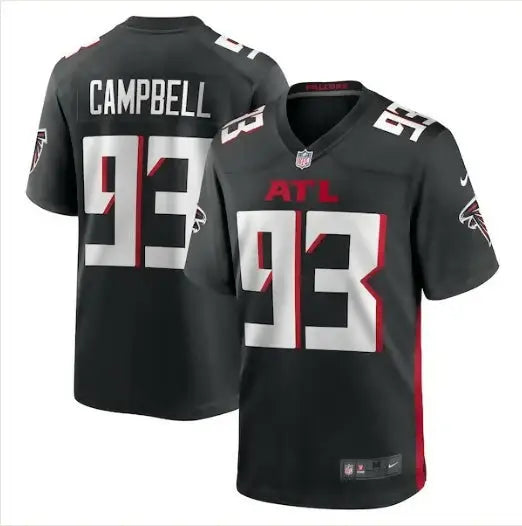Black Atlanta Falcons Calais Campbell Nike Game Player Jersey on display