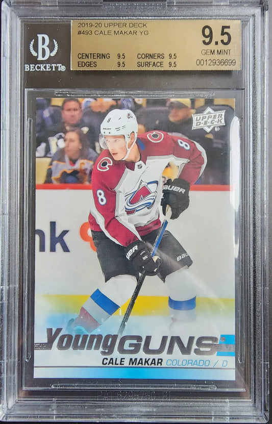 Cale Makar 2019 Upper Deck Young Guns rookie card BGS 9.5 Gem Mint in action