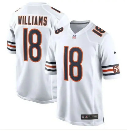 White and black NFL Draft football jersey with orange accents for Caleb Williams
