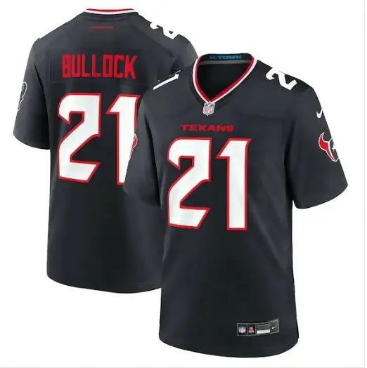 Black Houston Texans Calen Bullock Nike Game Jersey with number 21 and BULLOCK on back