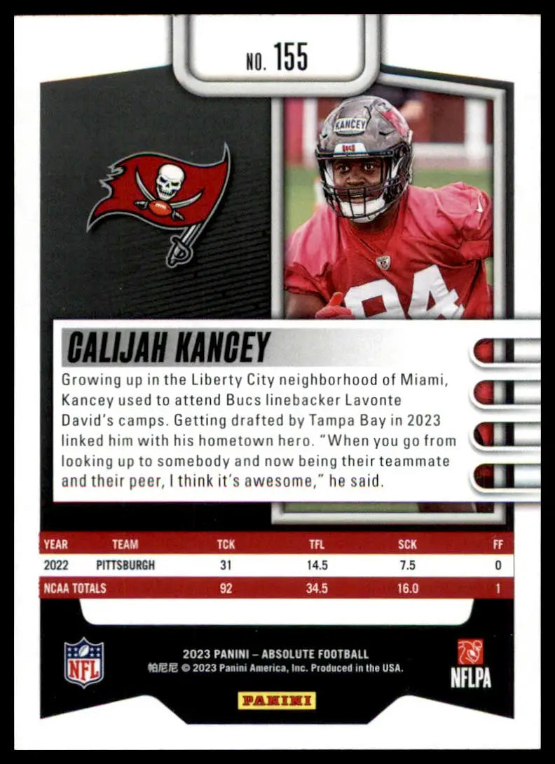 Calijah Kancey football card from Panini Absolute Rookie 2023 Tampa Bay Buccaneers