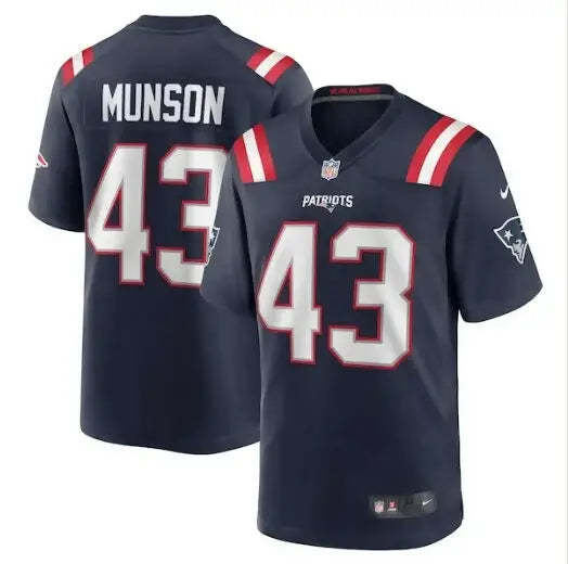 New England Patriots Nike Home Game jersey with Calvin Munson number 43 navy blue