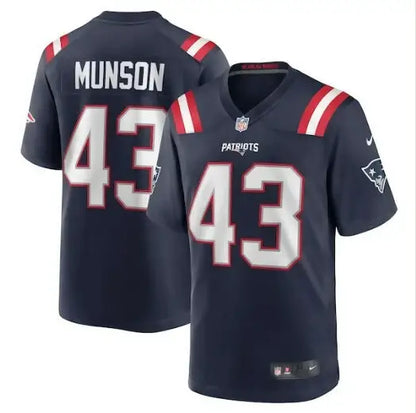 New England Patriots Nike Home Game jersey with Calvin Munson number 43 navy blue