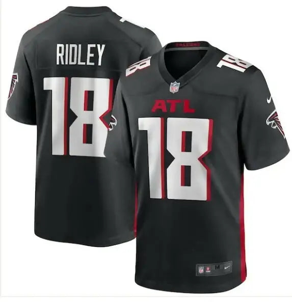 Black NFL Atlanta Falcons Calvin Ridley jersey with RIDLEY 18 on the back