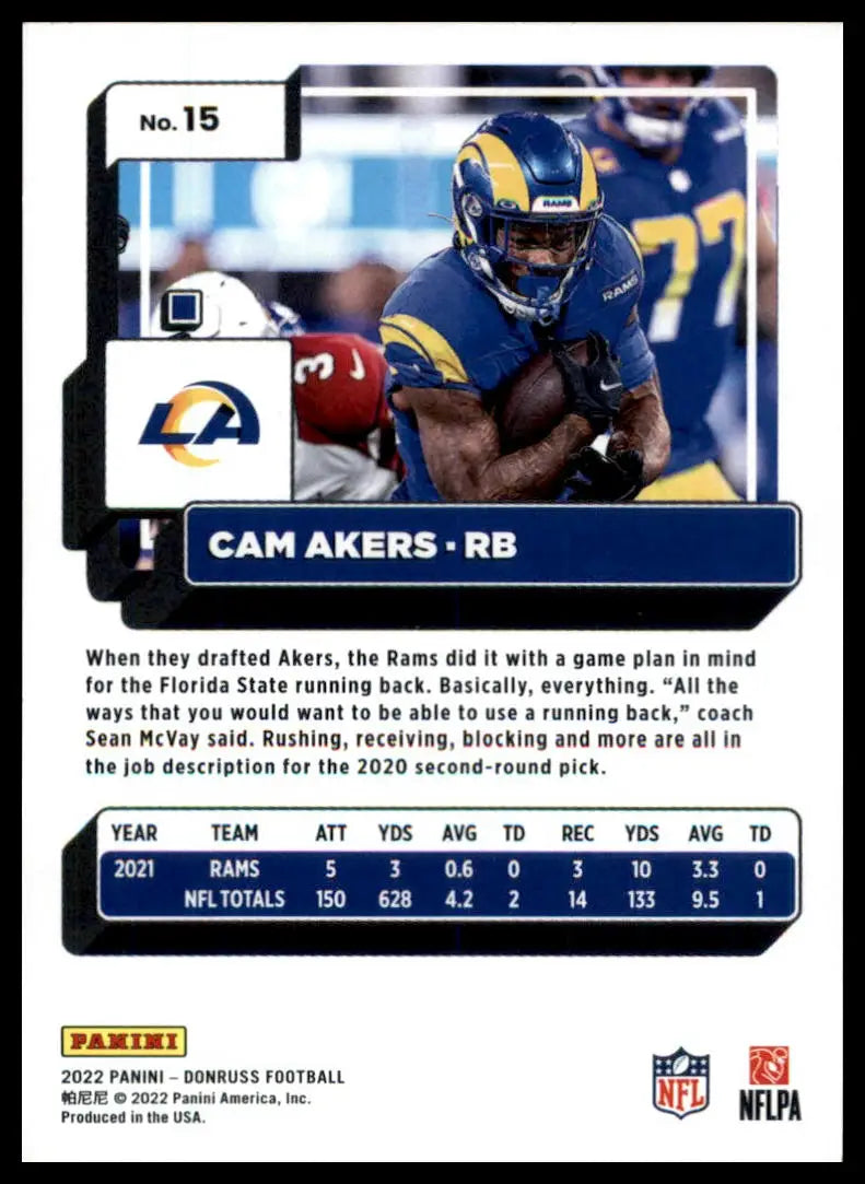 Cam Akers football card from 2022 Donruss Los Angeles Rams product