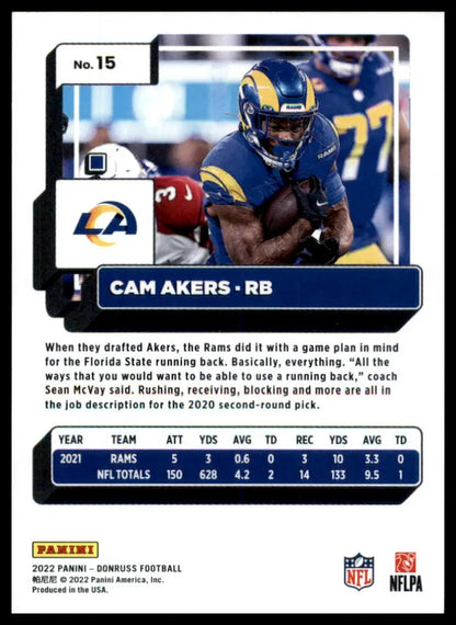 Cam Akers football card from 2022 Donruss Los Angeles Rams product