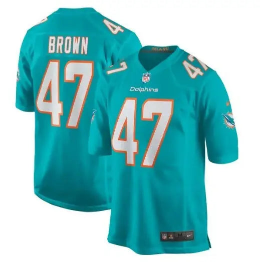 Teal Miami Dolphins Nike Game Jersey with Brown and 47 on front and back