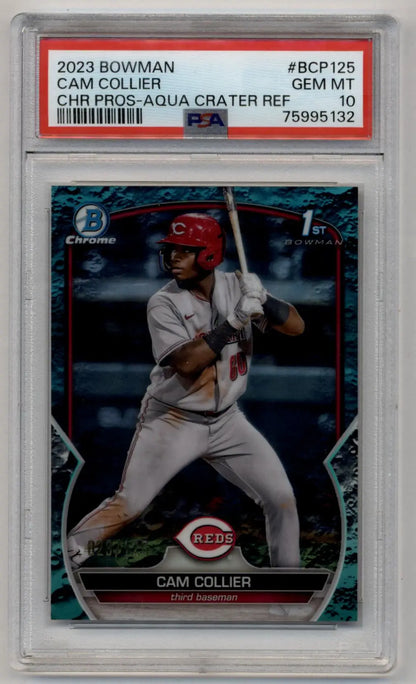 Graded 2023 Bowman Chrome Prospects Aqua Cam Collier baseball card PSA 10 Gem Mint