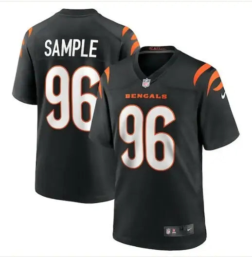 Black Cincinnati Bengals football jersey with number 96 featuring Cam Sample Nike Game Jersey