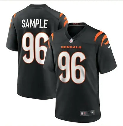 Black Cincinnati Bengals football jersey with number 96 featuring Cam Sample Nike Game Jersey