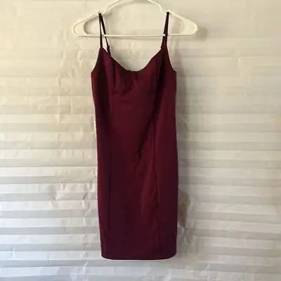 Burgundy slip dress with adjustable black spaghetti straps and sweetheart neckline, size small