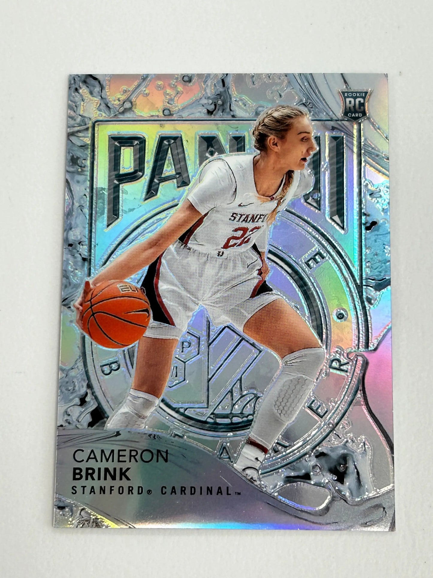 Holographic Cameron Brink trading card from Panini National Silver Pack in white uniform