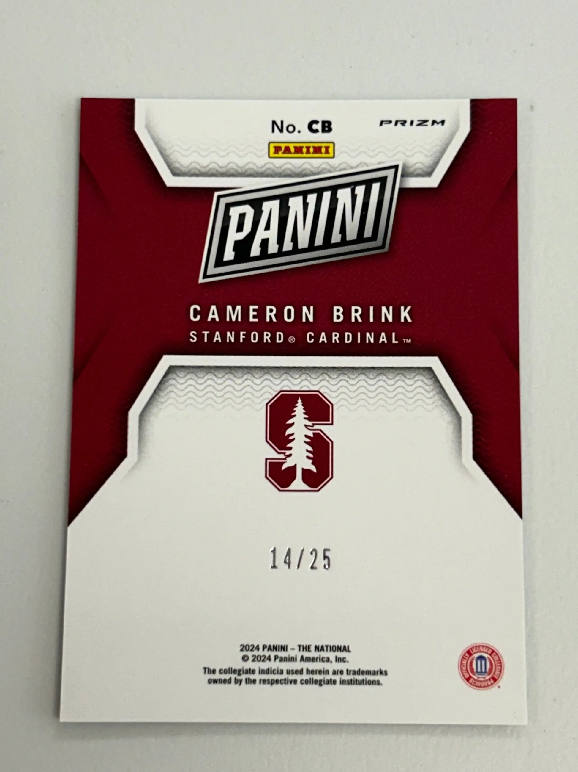 Cameron Brink 2024 Panini National Silver Pack #14/25 football trading card red white design
