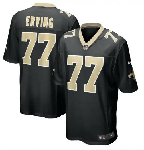 Black Cameron Erving New Orleans Saints Nike Game Jersey with ERVING in gold lettering