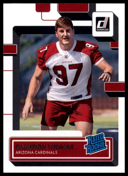 Cameron Thomas football card from 2022 Donruss Rookie series featuring Arizona Cardinals
