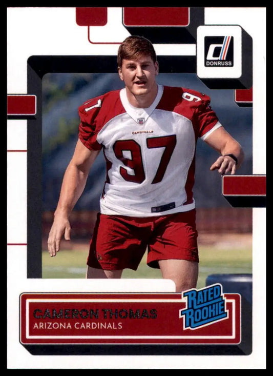 Cameron Thomas football card from 2022 Donruss Rookie series featuring Arizona Cardinals