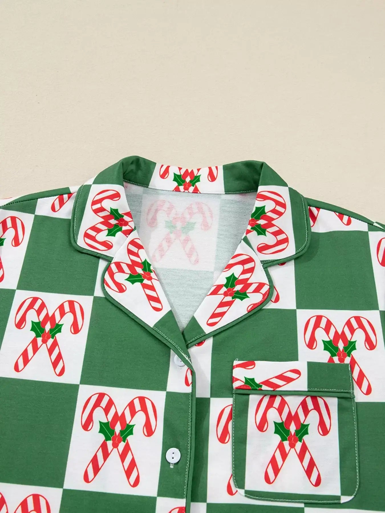 Candy Cane Checkered Pattern 2pcs Pajama Set