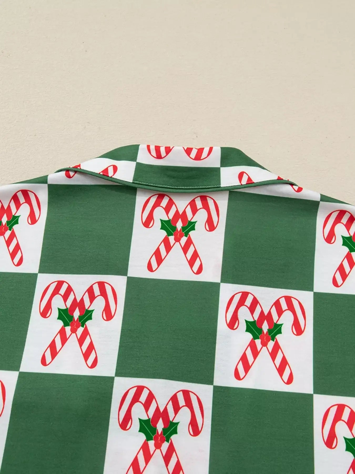 Candy Cane Checkered Pattern 2pcs Pajama Set