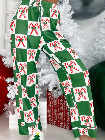 Candy Cane Checkered Pattern 2pcs Pajama Set