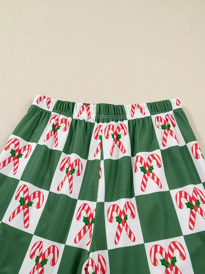 Candy Cane Checkered Pattern 2pcs Pajama Set